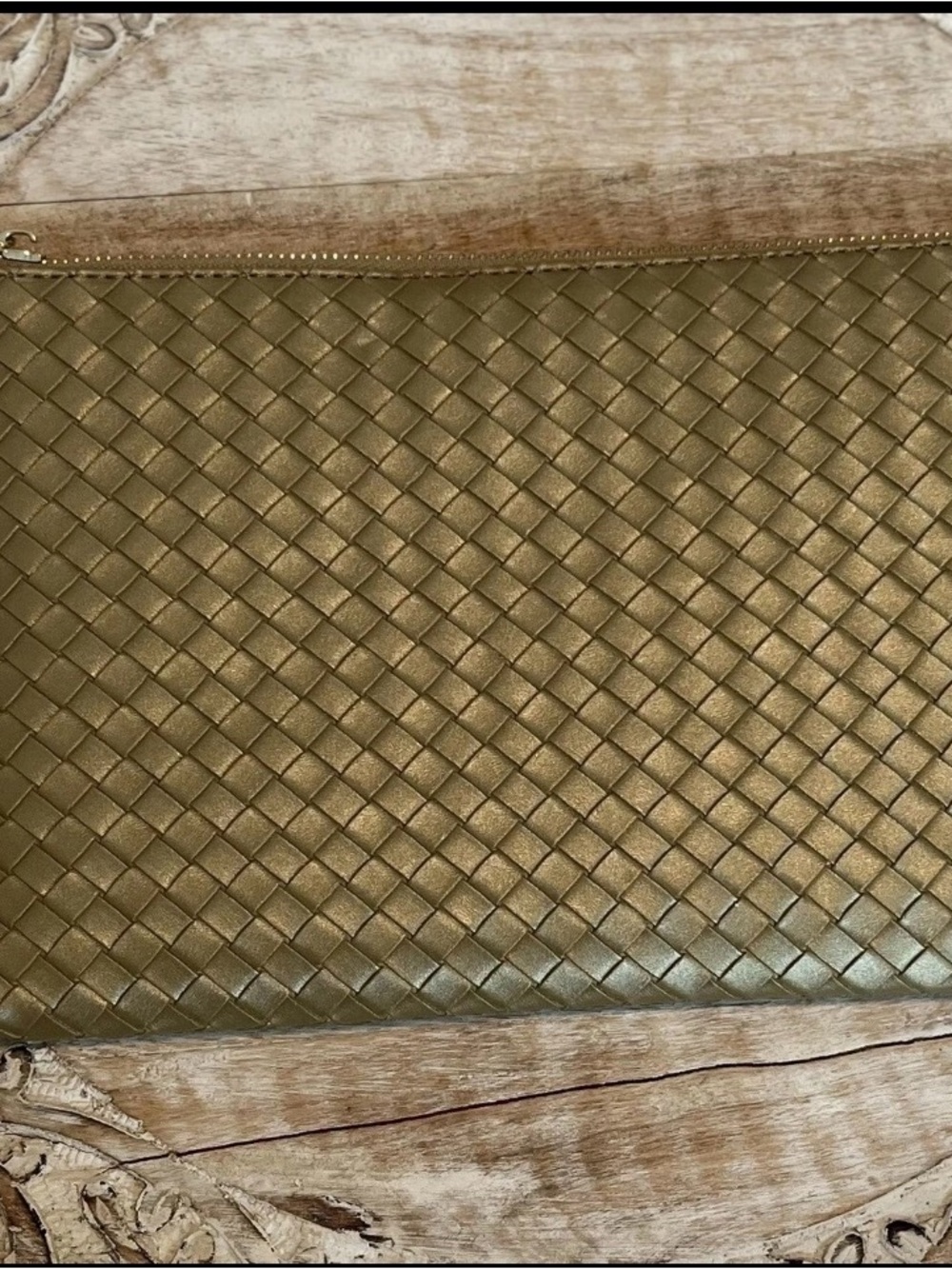 Virginia Wolf Woven Leather Clutch - metallic gold NWT